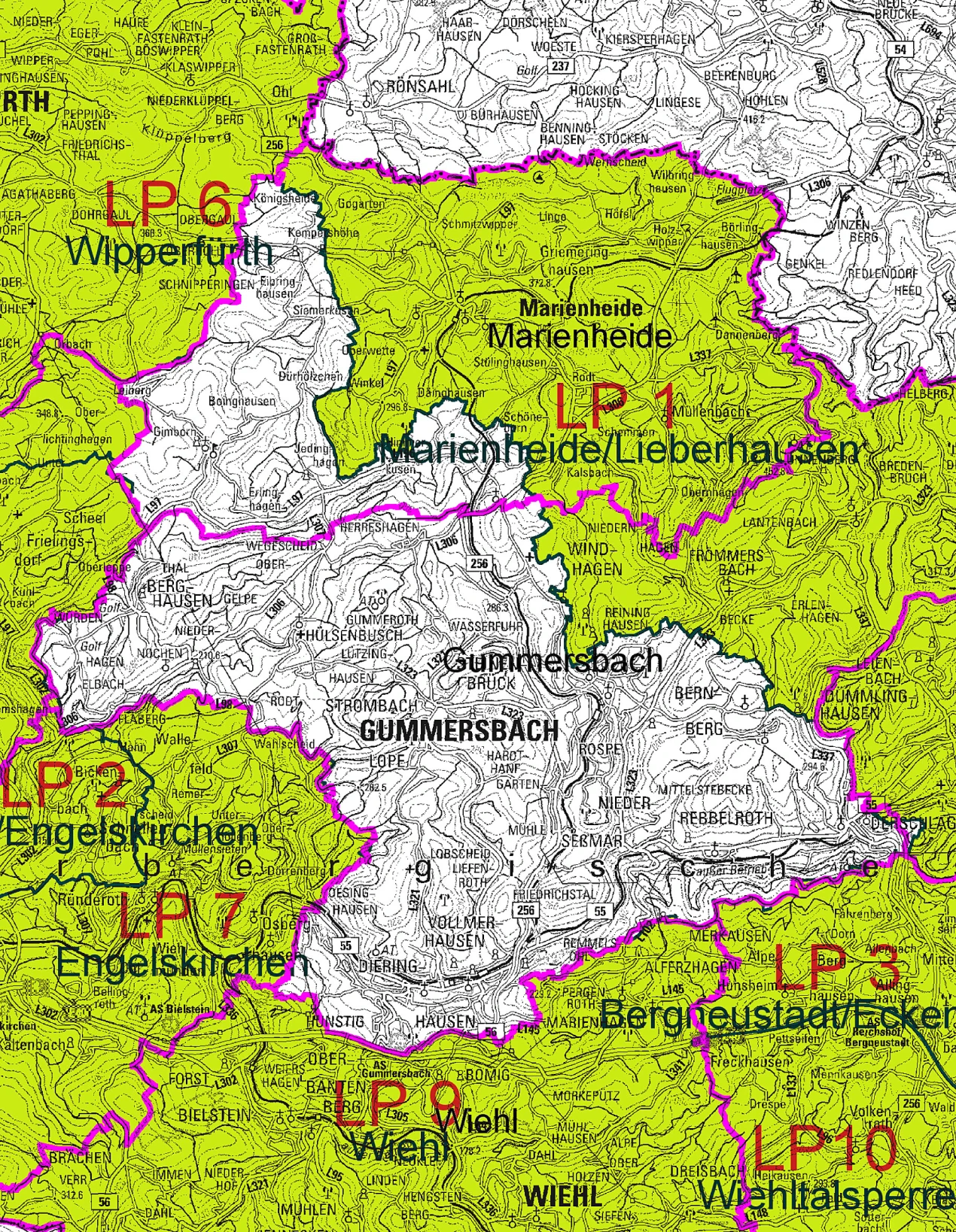 Umriss des Landschaftsplans Nr. 12 Gummersbach (Grafik/ Foto: OBK).