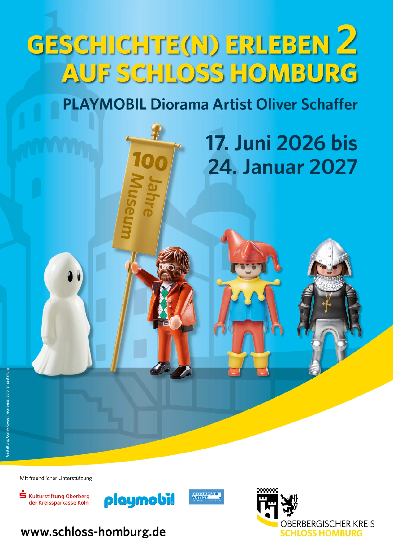 Das Plakat zur PLAYMOBIL-Sonderausstellung "Geschichte(n) erleben 2 auf Schloss Homburg". (Foto/Grafik: OBK/ Conny Koeppl)