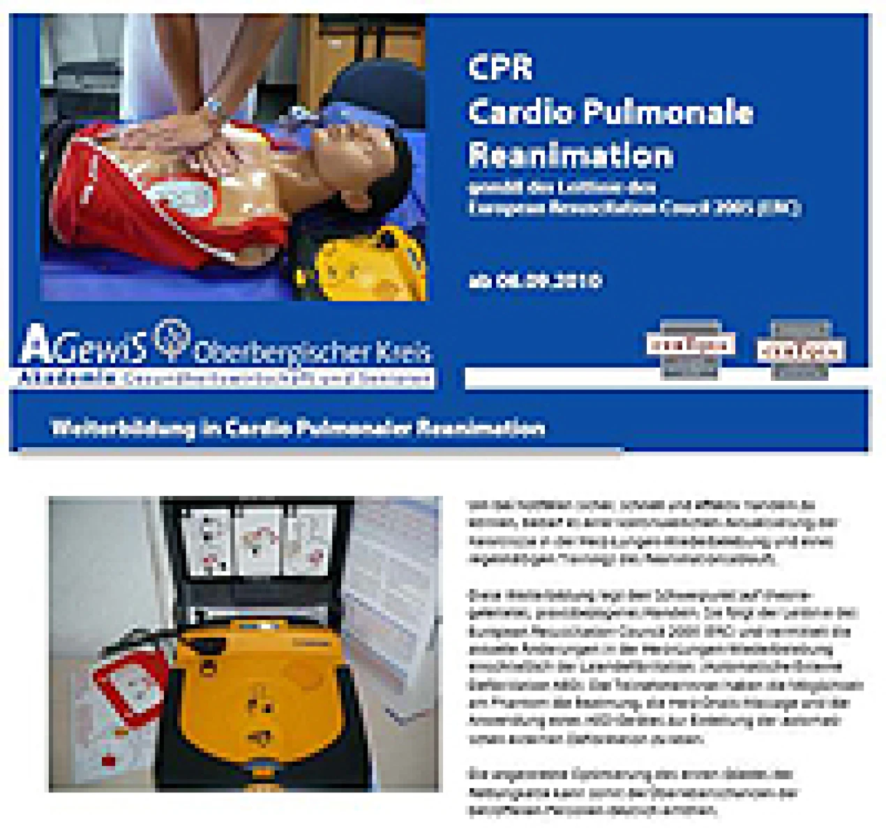 Ausschnitt aus dem Flyer "CPR Cardio Pulmonale Reanimation"