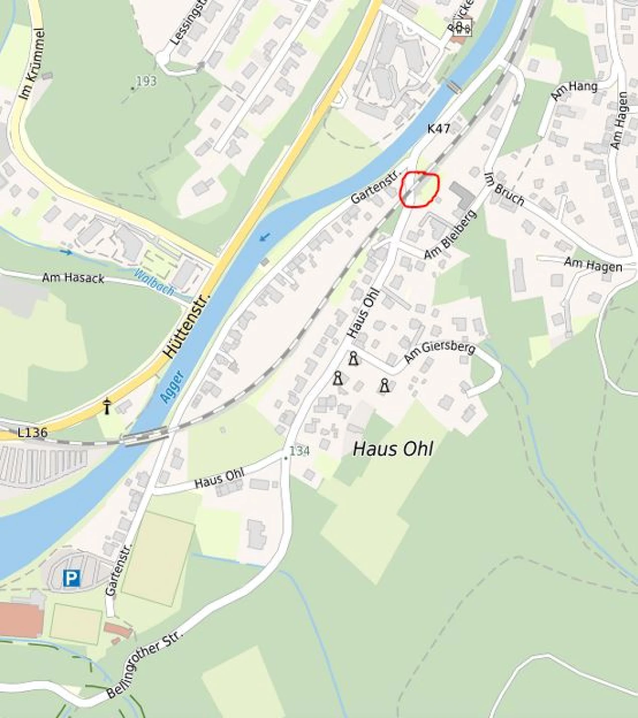 Baumaßnahme der Deutsche Bahn Netz AG "Haus Ohl" (K 47) in Engelskirchen.  (Foto/ Grafik: OBK/ Geodaten-Webportal RIO)