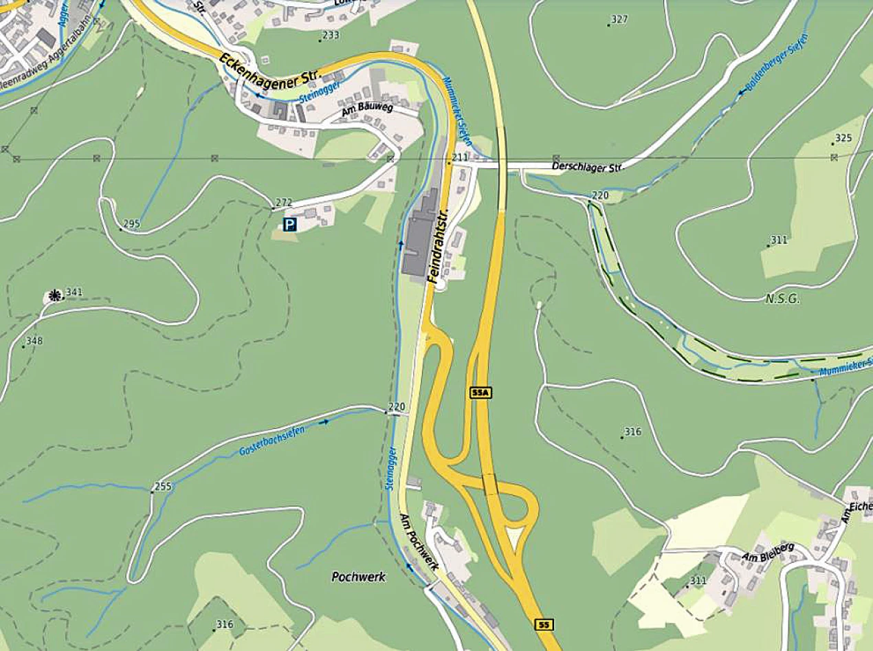 Die Einmündung der B55 / L337 in Reichshof-Pochwerk soll entschärft werden. (Grafik/Foto: RIO/OBK).