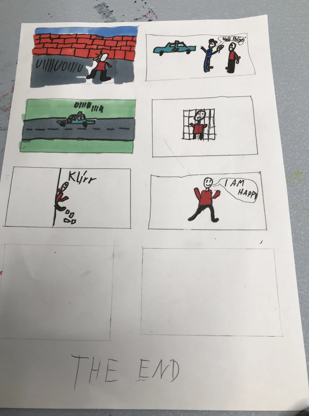 Jonas Comic-Held wird zunächst von der Polizei gestellt, kann aber aus dem Gefängnis entkommen. (Foto: OBK/ Grafik Jonas Flosbach)