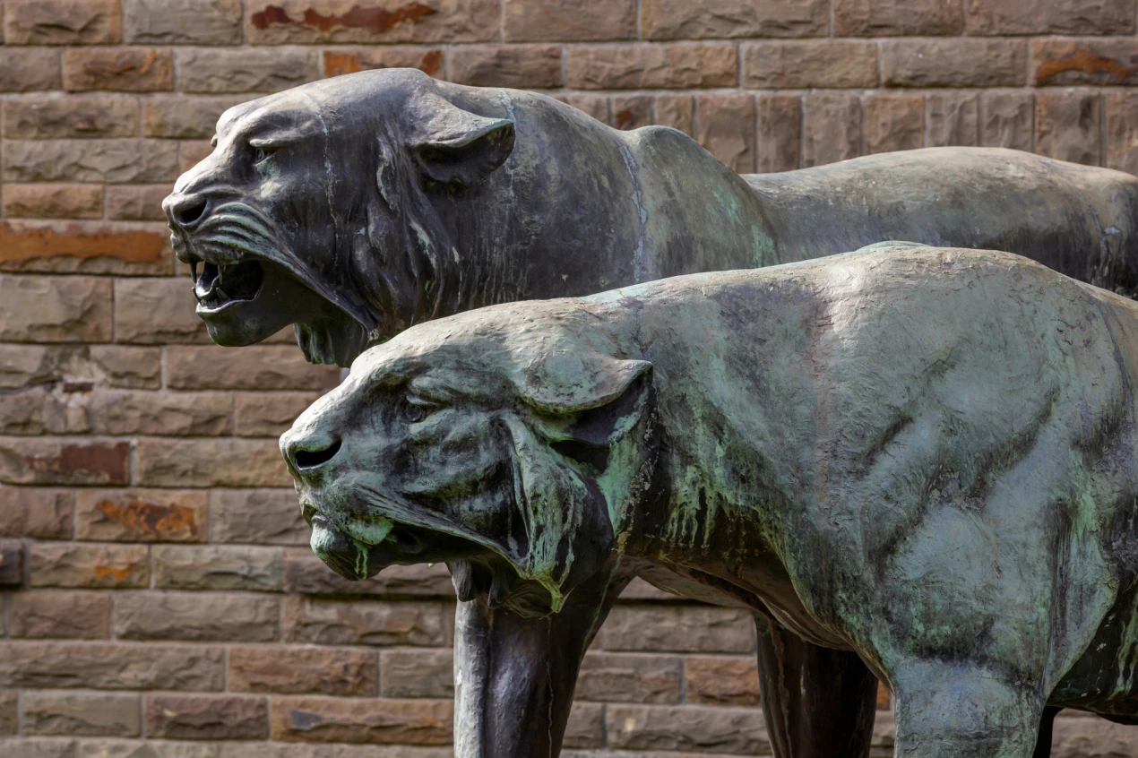 Der Kunstspaziergang durch Lindlar führt auch zur Bronzeskulptur "Zwei Tiger" von Erdmann Scholz aus dem Jahr 1959. (Foto: Joachim Gies)