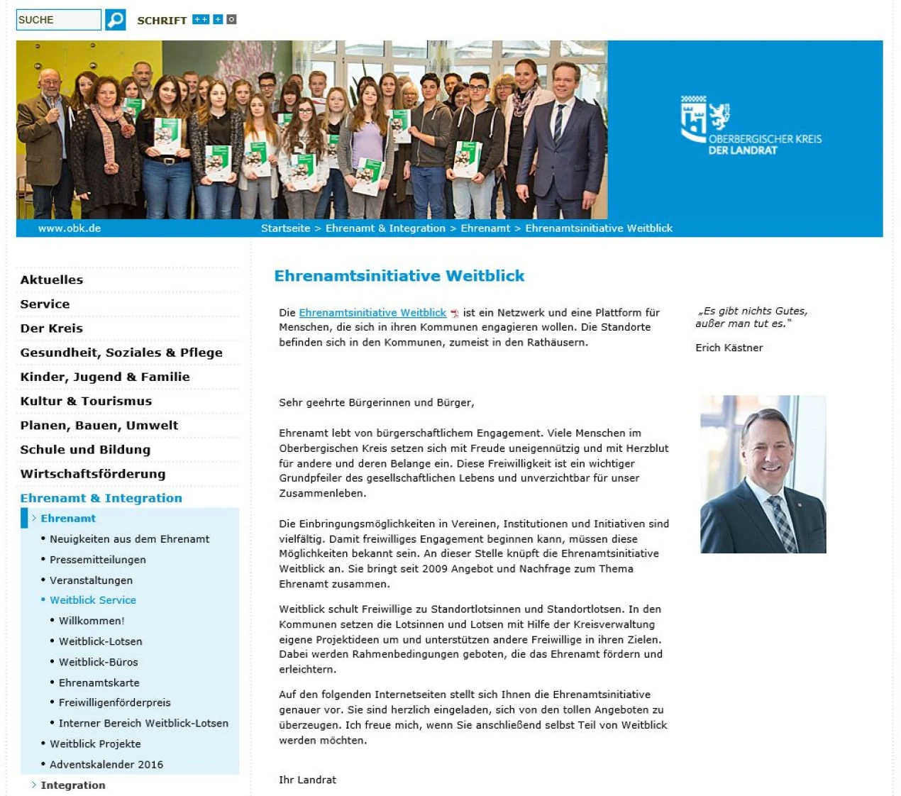 Die neue Seite ist auf www.obk.de in der Kategorie "Ehrenamt und Integration" angesiedelt. (Screenshot: OBK)