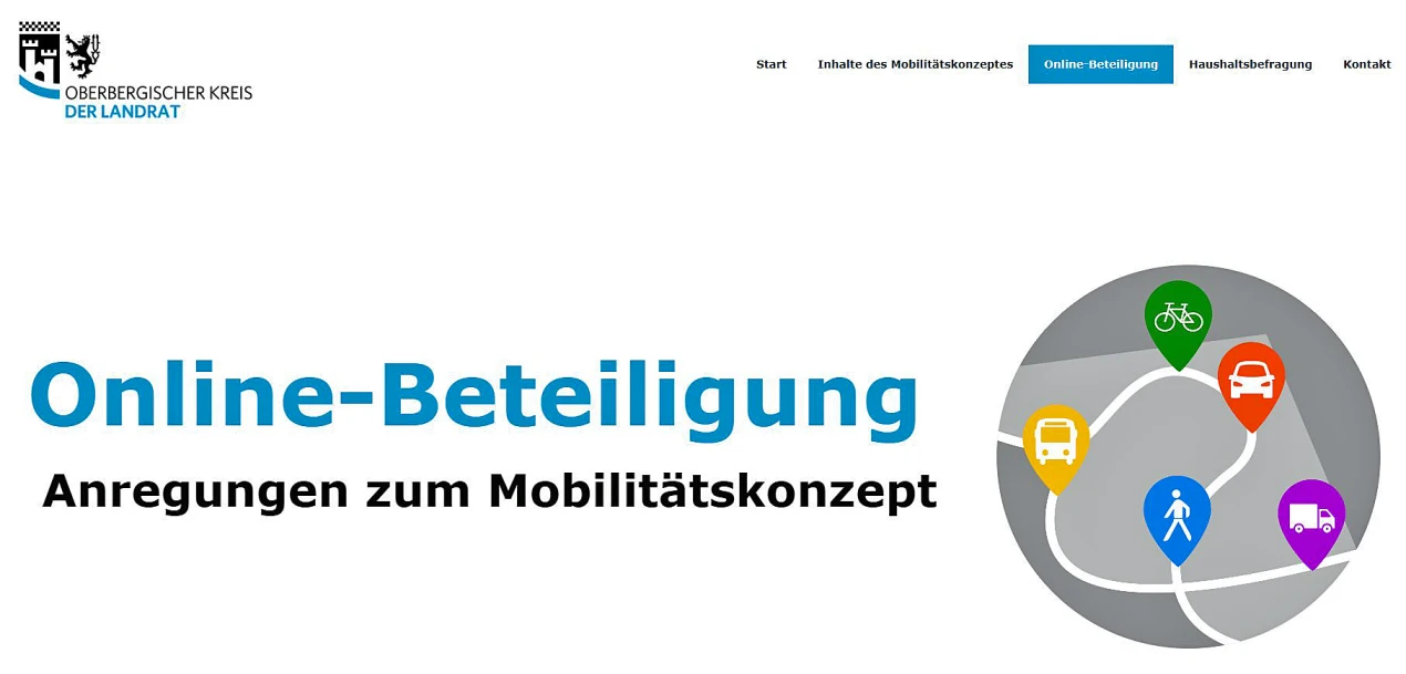 Ausschnitt aus der Homepage zur Online-Beteiligung, bei der alle Bürgerinnen und Bürger ihre Anregungen und Vorschläge mitteilen können. (Foto/ Grafik: OBK)