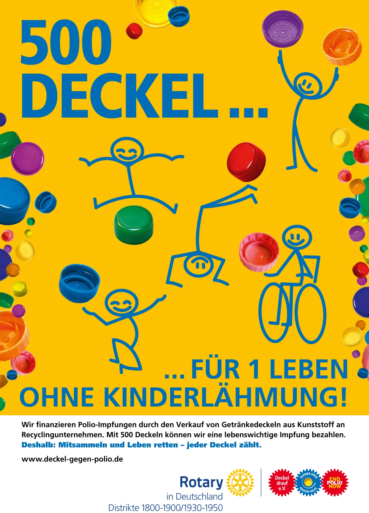 Plakat Aktion "Deckel gegen Polio". (Plakat: Deckel drauf e.V.)