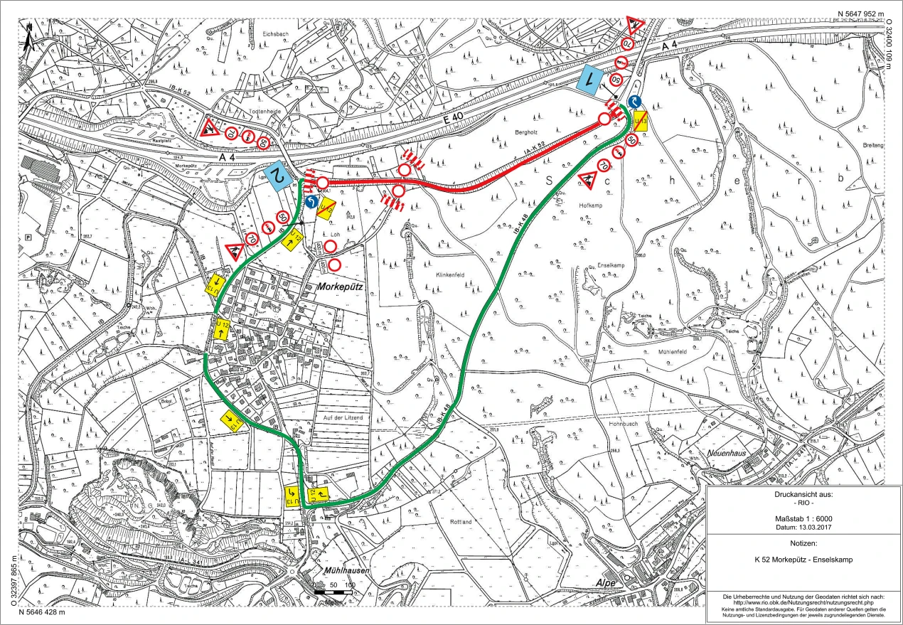 Lageplan K 52 im Stadtgebiet Wiehl zwischen Morkepütz und Marienhagen (Grafik: RIO/ OBK)
